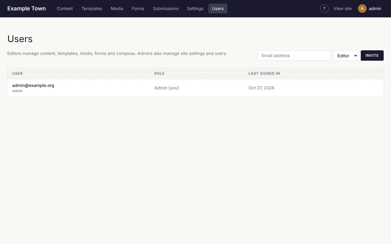 The Users screen